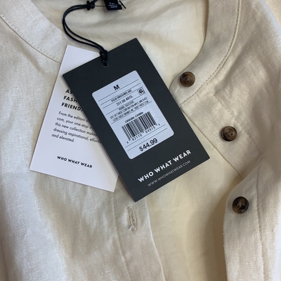 Who What Wear Sz M Linen Belted Button Front Dress Sleeveless Natural - Picture 4 of 9